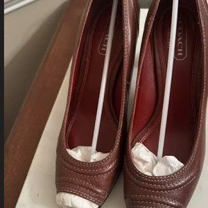 Coach brown peep toe pumps